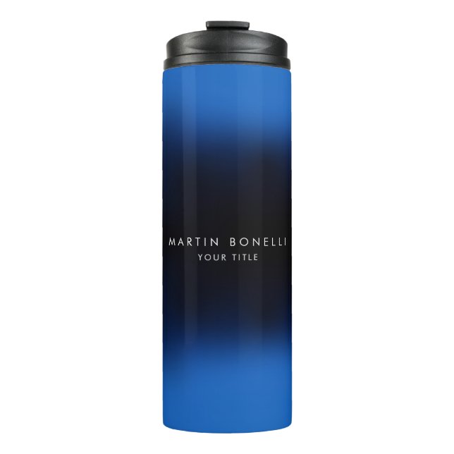 Dunkelblau Schwarz Moderne Minimalistisch Schlicht Thermosbecher (Vorderseite)