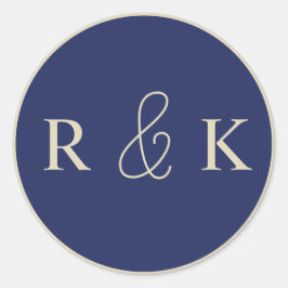 Dunkelblau und Beige Mit Monogramm Runder Aufkleber