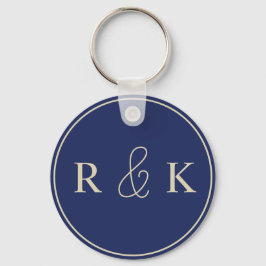 Dunkelblau und Beige Mit Monogramm Schlüsselanhänger