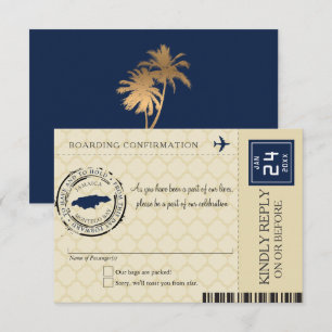 Dunkelblau und Beiger Jamaica RSVP Bordkarte Karte