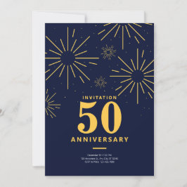 Dunkelblau und gelb Feuerwerk 50 Jahre alt Einladung