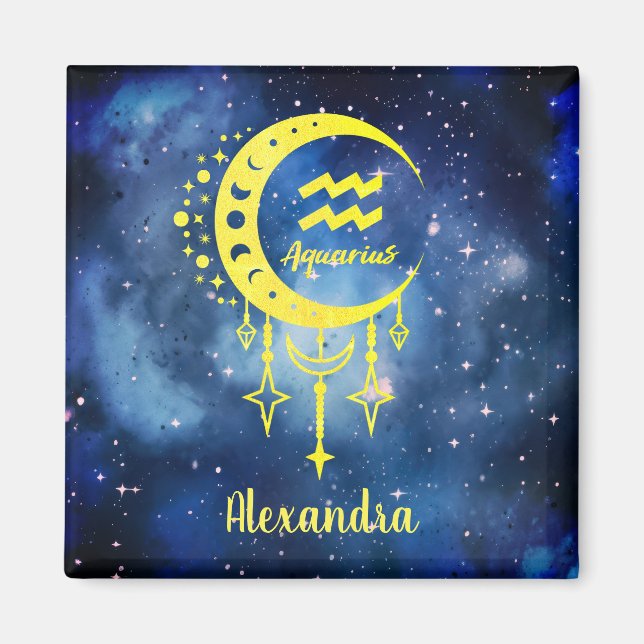 Dunkelblau und Gelb Individuelle Name Aquarius Mag Magnet (Vorne)
