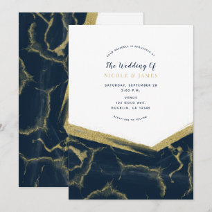 Dunkelblau und Gold Marmor Chic Moderne Hochzeit Einladung