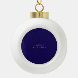 Dunkelblau und Gold Süß Minimalistischer Eigenname Keramik Kugel-Ornament