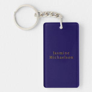 Dunkelblau und Gold Süß Minimalistischer Eigenname Schlüsselanhänger