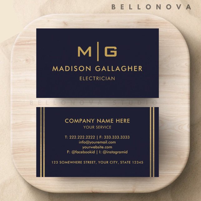 Dunkelblau und goldblau Beruflich Visitenkarte (Custom Dark Navy Blue Black And Gold Professional Business Card)