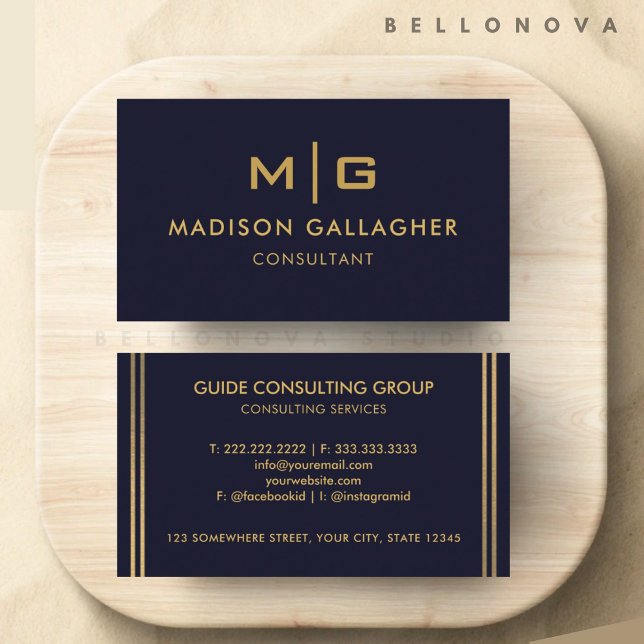 Dunkelblau und goldblau Beruflich Visitenkarte (Custom Dark Navy Blue Black And Gold Professional Business Card)