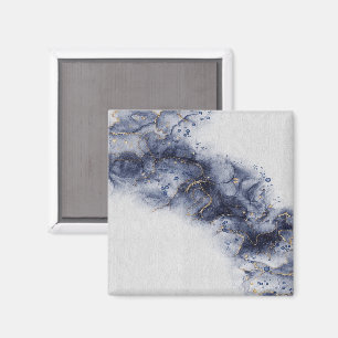 Dunkelblau und goldene Aquarellfarben Magnet