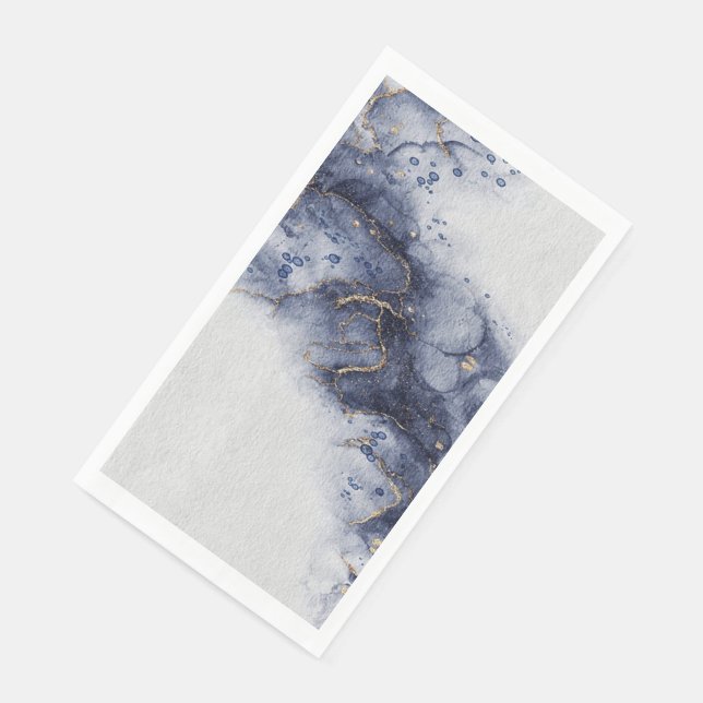 Dunkelblau und goldene Aquarellfarben Serviette (Ecke)