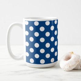 Dunkelblau und große weiße Polka-Punkte Kaffeetasse