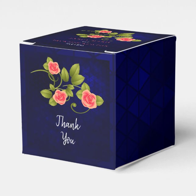 Dunkelblau und Korallen Rose Blume Hochzeit Geschenkschachtel (Vorderseite)