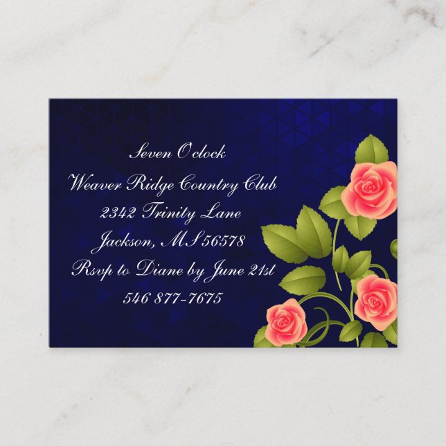 Dunkelblau und Korallen Rose Blume Hochzeitskollek Begleitkarte (Vorderseite)