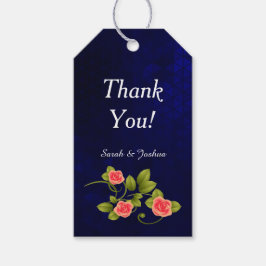 Dunkelblau und Korallen Rose Blume Hochzeitskollek Geschenkanhänger