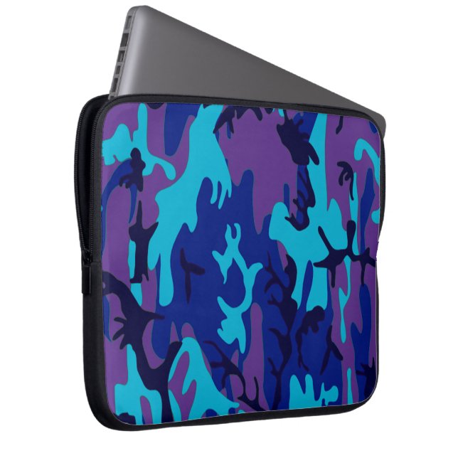 Dunkelblau und Lila Camouflage Laptopschutzhülle (Vorne Rechts)