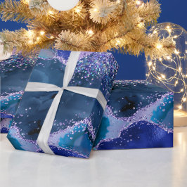 Dunkelblau und Lila Glitzer Geschenkpapier