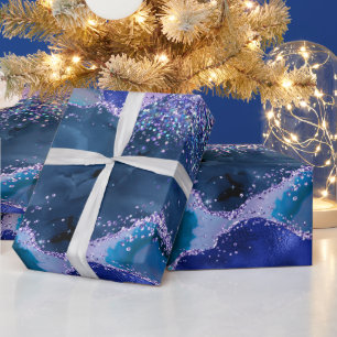 Dunkelblau und Lila Glitzer Geschenkpapier