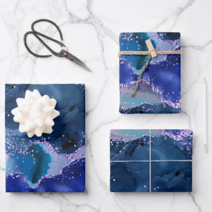Dunkelblau und Lila Glitzer Geschenkpapier Set