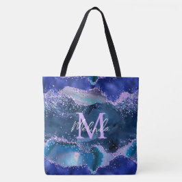 Dunkelblau und Lila Glitzer Tasche