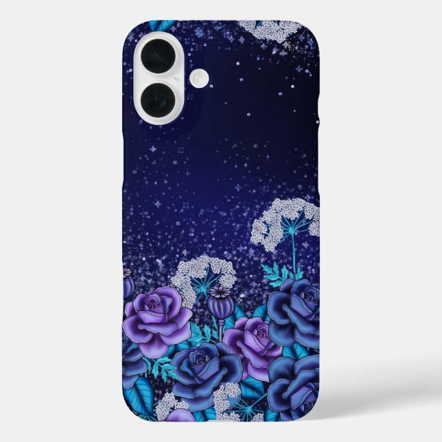 DUNKELBLAU UND LILA GOTHISCHE HALLOWEEN BLUME iPhone 16 PLUS HÜLLE (Rückseite)