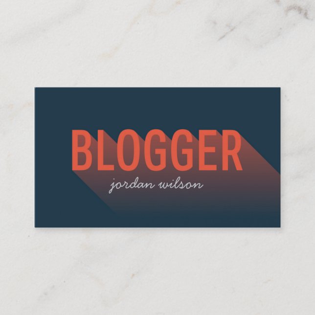 Dunkelblau und Orange Blogger Moderne Typografie Visitenkarte (Vorderseite)