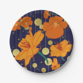 DUNKELBLAU UND ORANGE BLUME PAPPTELLER