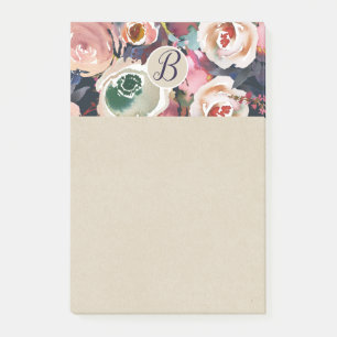 Dunkelblau und rosafarbenes Wasserfarben Floral Ch Post-it Klebezettel