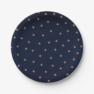 Dunkelblau und Rose Gold Pink Glitterie Stars Pappteller
