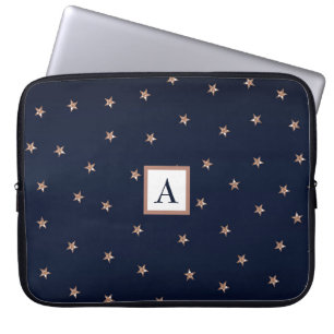 Dunkelblau und Roségold Rosa Glittersterne Sternen Laptopschutzhülle