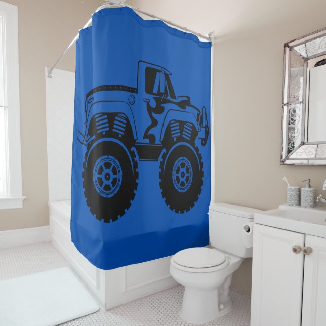 Dunkelblau und schwarz Monster Truck Duschvorhang (Beispiel)