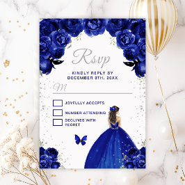 Dunkelblau und silber Brünette Haarprinzessin RSVP Karte