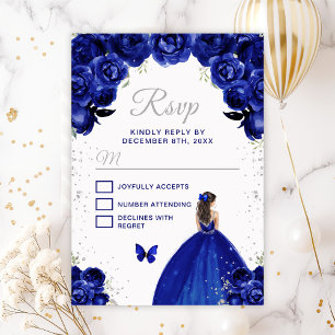Dunkelblau und silber Brünette Haarprinzessin RSVP Karte