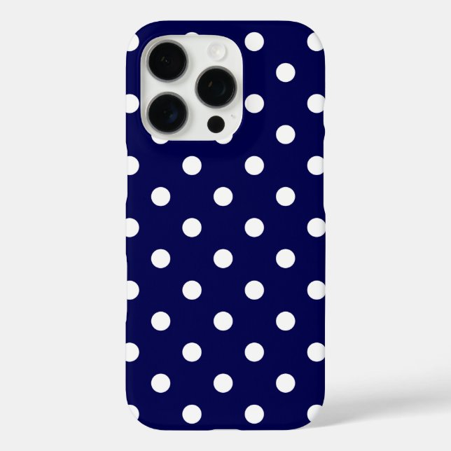 Dunkelblau und stilvolle weiße Polka-Punkte iPhone 16 Pro Hülle (Rückseite)