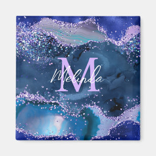 Dunkelblau und violetter Glitter-Ozean-Achat Magnet