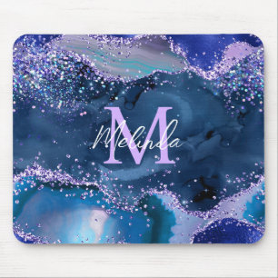 Dunkelblau und violetter Glitter-Ozean-Achat Mousepad