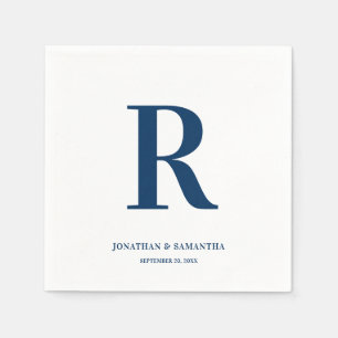 Dunkelblau und Weiß Hochzeitmonogramm modern Serviette