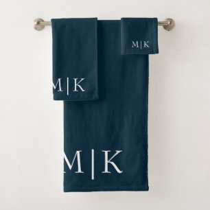 Dunkelblau und weiß   Modernes Monogramm Badhandtuch Set