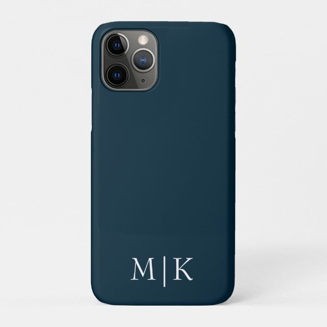 Dunkelblau und weiß | Modernes Monogramm Case-Mate iPhone Hülle (Rückseite)