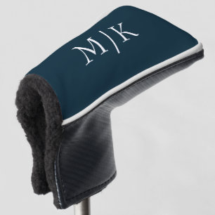 Dunkelblau und weiß Modernes Monogramm Golf Headcover