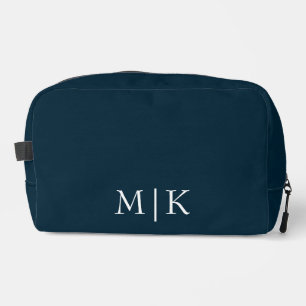 Dunkelblau und weiß   Modernes Monogramm Waschbeutel