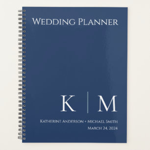 Dunkelblau und Weiß- Monogram-Hochzeitsplaner Planer