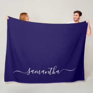 Dunkelblau und Weiße Elegante Swash-Signatur-Name Fleecedecke
