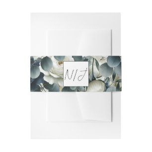 Dunkelblau- und weiße moderne Floral-Grün-Hochzeit Einladungsbanderole