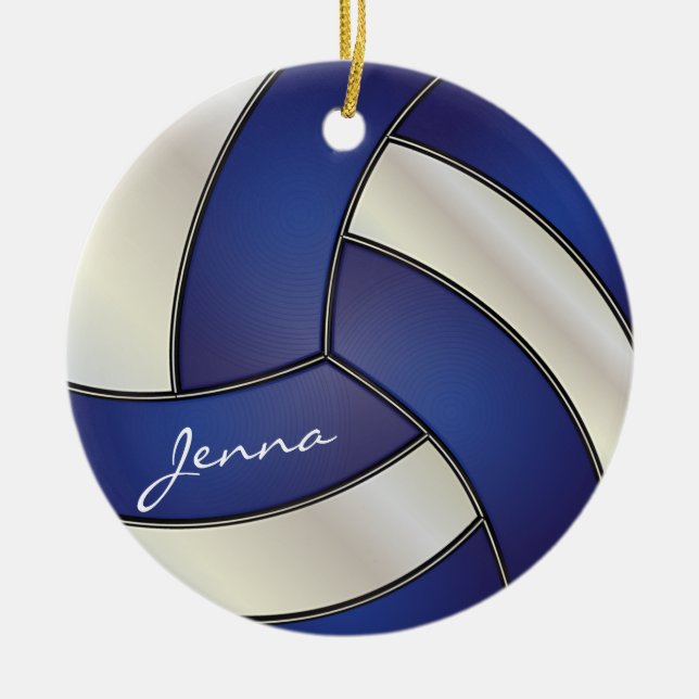 Dunkelblau und weißer Volleyball | DIY Name Keramik Ornament (Vorne)