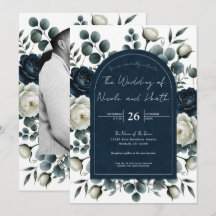 Dunkelblau & weiß Moderne Blumengrün Hochzeit