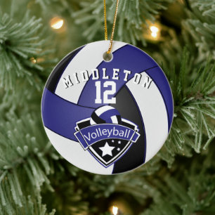 Dunkelblau, weiß und schwarz personalisieren 🏐 keramik ornament