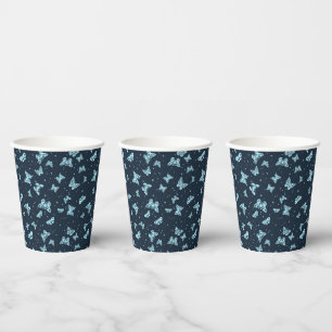 Dunkelblaue Aqua-Vintage-Schmetterlingsmotiv-Muste Pappbecher