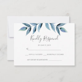 Dunkelblaue Aquarell-Blätter RSVP-Karten RSVP Karte