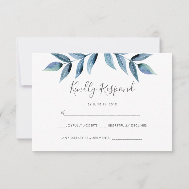 Dunkelblaue Aquarell-Blätter RSVP-Karten RSVP Karte (Vorderseite)