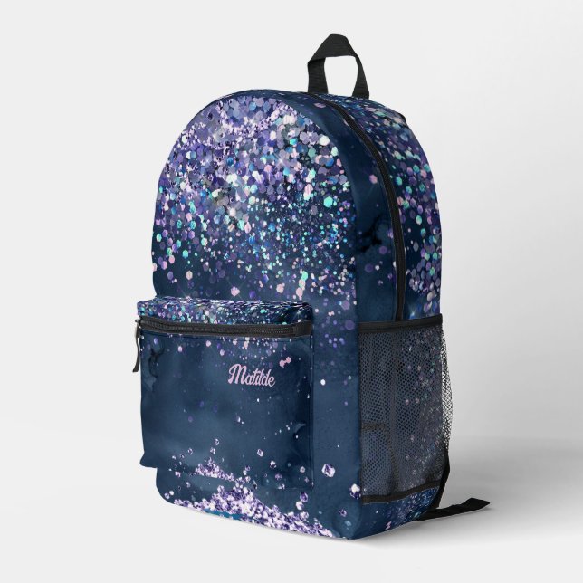 dunkelblaue Aquarellfarbe und Imitate, grober Glit Bedruckter Rucksack (Rückseitige Ecke Rechts)