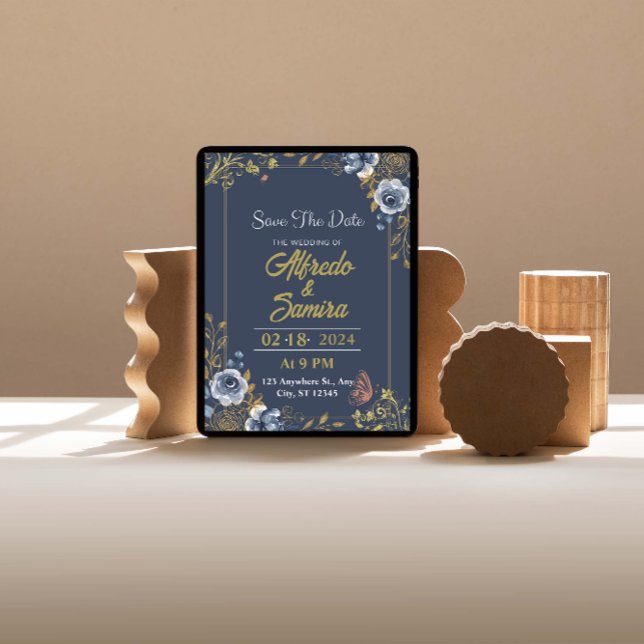 Dunkelblaue Ästhetische Hochzeitseinladungen Einladung (Elegant Navy Dreams: Custom Dark Blue)